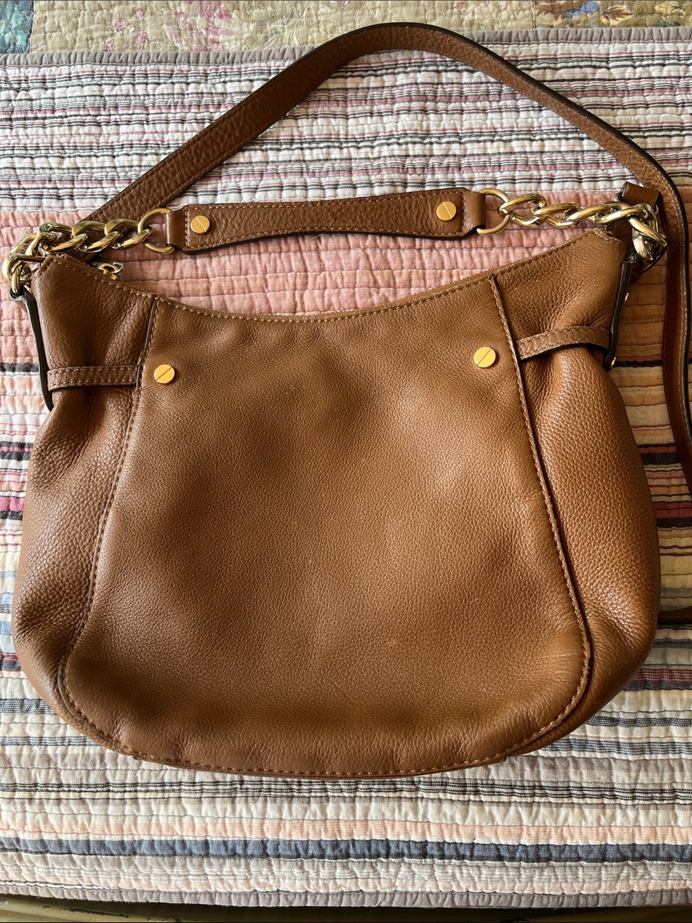 Michael Kors Women's Tan Leather Shoulder Bag with Gold Hardware